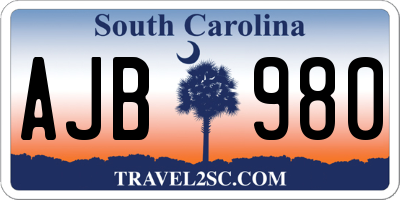 SC license plate AJB980