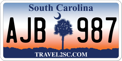 SC license plate AJB987