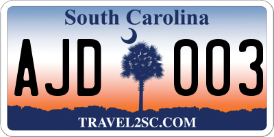 SC license plate AJD003