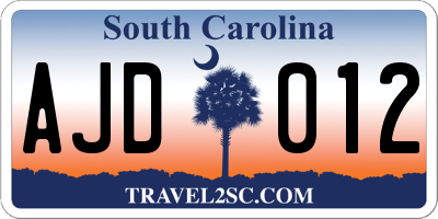 SC license plate AJD012