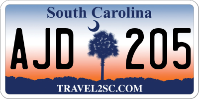 SC license plate AJD205