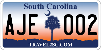 SC license plate AJE002