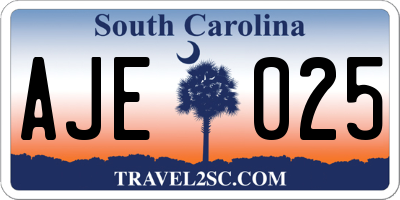 SC license plate AJE025