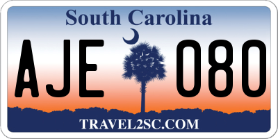 SC license plate AJE080