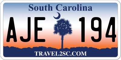 SC license plate AJE194