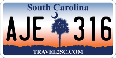 SC license plate AJE316