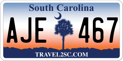 SC license plate AJE467