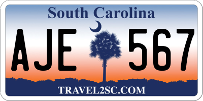 SC license plate AJE567