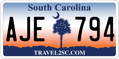 SC license plate AJE794