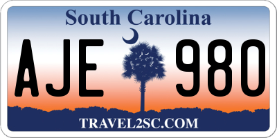 SC license plate AJE980