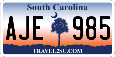 SC license plate AJE985
