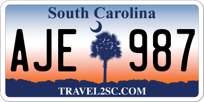 SC license plate AJE987