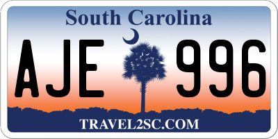 SC license plate AJE996