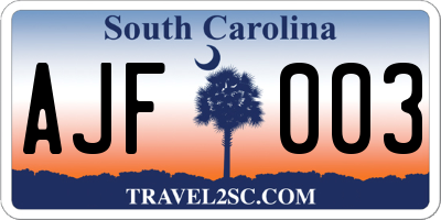 SC license plate AJF003