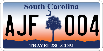 SC license plate AJF004