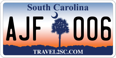 SC license plate AJF006