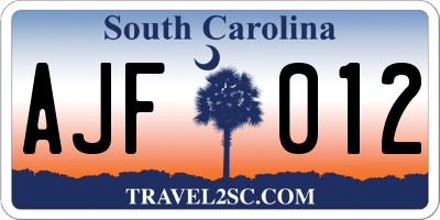 SC license plate AJF012