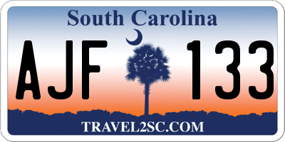 SC license plate AJF133