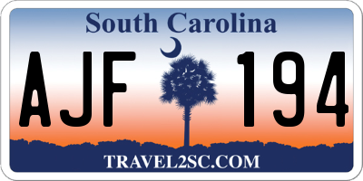 SC license plate AJF194