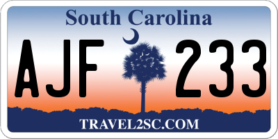 SC license plate AJF233