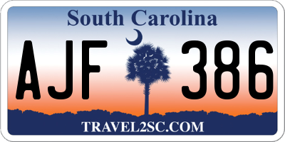 SC license plate AJF386