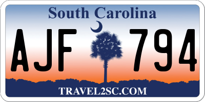 SC license plate AJF794