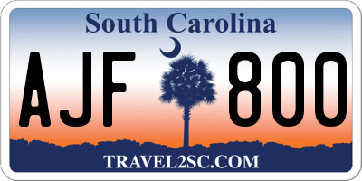 SC license plate AJF800