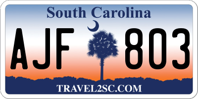 SC license plate AJF803