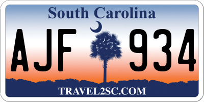 SC license plate AJF934