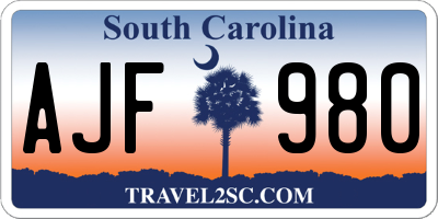 SC license plate AJF980