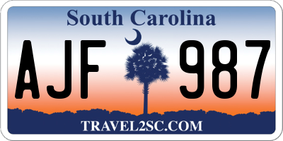 SC license plate AJF987