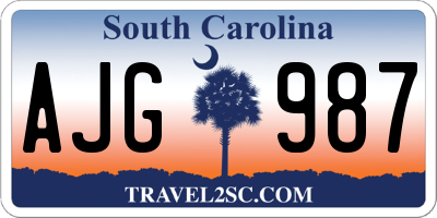 SC license plate AJG987