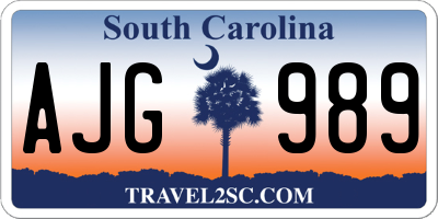 SC license plate AJG989