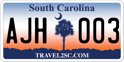 SC license plate AJH003