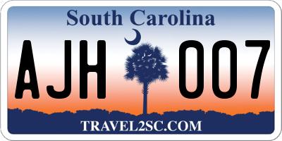SC license plate AJH007