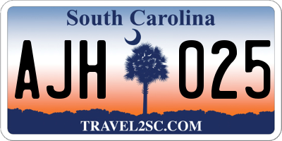 SC license plate AJH025