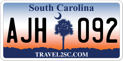 SC license plate AJH092