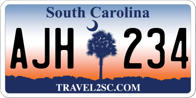 SC license plate AJH234