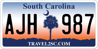 SC license plate AJH987