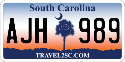 SC license plate AJH989