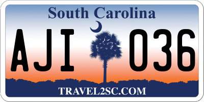 SC license plate AJI036