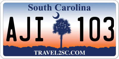 SC license plate AJI103