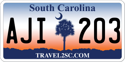 SC license plate AJI203