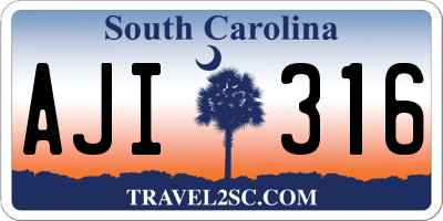 SC license plate AJI316