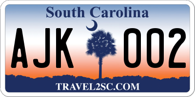 SC license plate AJK002