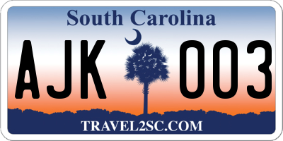 SC license plate AJK003