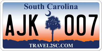 SC license plate AJK007