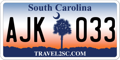SC license plate AJK033