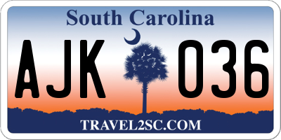 SC license plate AJK036
