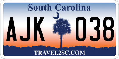 SC license plate AJK038